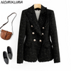 Nomikuma Korean Plaid Suit Women Blazers Double Breasted Slim Waist Elegant Jacket 2023 Sprign Notched Collar Coat