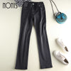 Nonis Autumn Winter Jeans Femme Slim Straight High Waist Cotton Plus Size Denim Jeans Women full length Pants Boyfriend Jeans