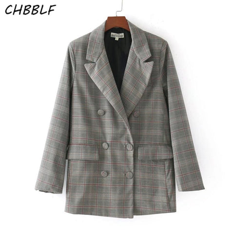 Normcore Woman Suit Jacket Spring Turn-down Collar Double Button Retro Slim Blazer QSQ656