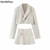 Northflow Matching Set Blazer And Skirts Women England style Navel Exposed Short Empire Blazer Feminino Femme Two Piece Set