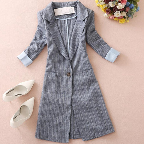 Notch Collar  Pinstripe Blazer 2022 autumn three quarter Sleeve Casual Jacket Tops Elegant Slim small suit