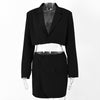Notched Collar Crop Top Solid Casual Blazer Set For Women Clothing Office Lady Mini Dress Long Sleeve Tops Chic Blazers