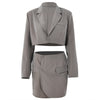 Notched Collar Crop Top Solid Casual Blazer Set For Women Clothing Office Lady Mini Dress Long Sleeve Tops Chic Blazers