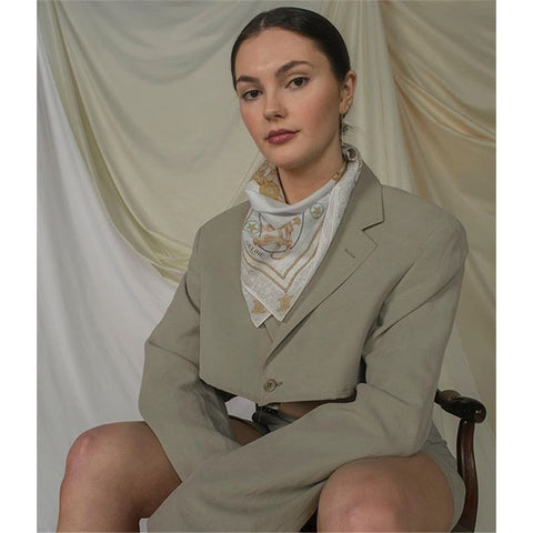 Notched Collar Crop Top Solid Casual Blazer Set For Women Clothing Office Lady Mini Dress Long Sleeve Tops Chic Blazers