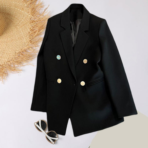 Notched Collar Lapel Long Sleeve Pockets Office Blazer Solid Color	Double Breasted Blazer Jacket Coat Windproof Office Jacket