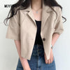 Notched Single Button Suit Summer Retro Casual Short Sleeve Blazers Crop Jacket Thin Korean Chic Blouse Shirts 2023 New