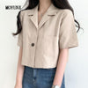 Notched Single Button Suit Summer Retro Casual Short Sleeve Blazers Crop Jacket Thin Korean Chic Blouse Shirts 2023 New