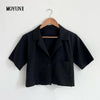 Notched Single Button Suit Summer Retro Casual Short Sleeve Blazers Crop Jacket Thin Korean Chic Blouse Shirts 2023 New