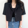 Notched Single Button Suit Summer Retro Casual Short Sleeve Blazers Crop Jacket Thin Korean Chic Blouse Shirts 2023 New