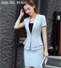 Novelty Black Grey Summer Short Sleeve Career Blazer And OL Skirt For Ladies Office Work Wear Uniforms Outfits