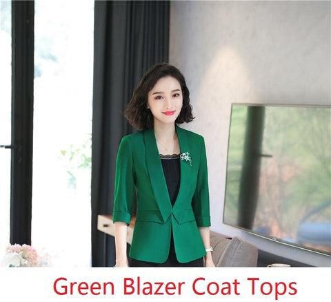 Novelty Green Half Sleeve Formal Blazers Jackets Coat For Women Business Work Wear Outwear Uniform Styles Spring Summer Clothes