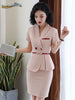 Novelty Pink Formal Women Business Suits with Skirt and Jackets Coat Ladies Office Work Wear Professional Blazers with Belt