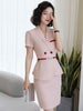 Novelty Pink Formal Women Business Suits with Skirt and Jackets Coat Ladies Office Work Wear Professional Blazers with Belt