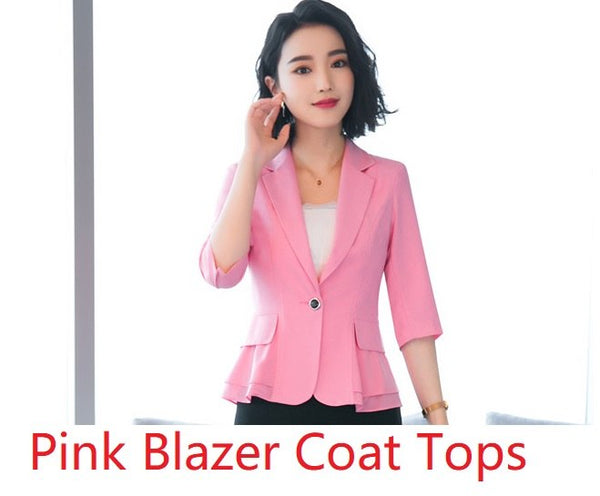 Novelty Pink Spring Summer Women Blazers and Jackets Half Sleeve Fashion Ladies Work Wear Business Clothes Female Tops Outwear