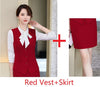 Novelty Red Formal 2 Piece Set With Skirt and Tops 2022 Spring Summer Uniform Styles Business Suits Vest & Waistcoat Blazers