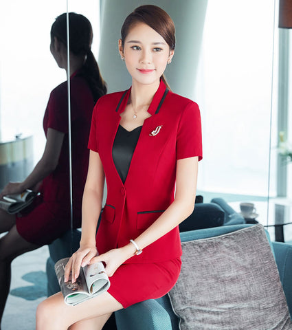 Novelty Red Summer Short Sleeve Professional Business Women Blazers & Jackets Female Tops Outwear Blaser Uniforms Plus Size 4XL