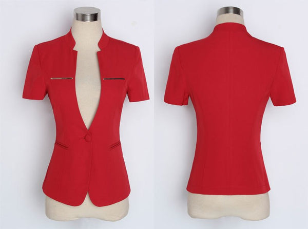Novelty Red Summer Uniform Styles Short Sleeve Professional Business Women Blazers Ladies Jackets Tops Outwear Female Blaser