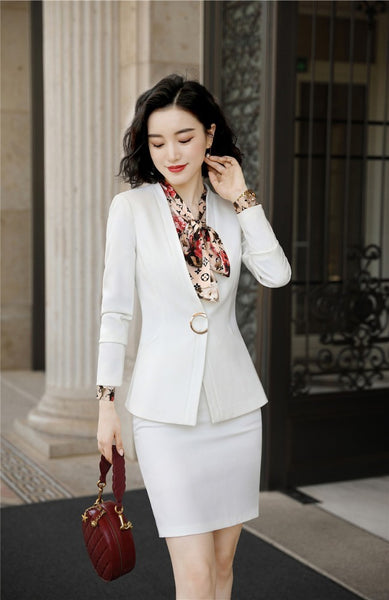 Novelty White 2022 Autumn Winter Formal Women Business Suits with Blazer and Skirt Ladies Professional Work Wear Blazers Sets