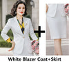 Novelty White Styles Autumn Winter Women Business Suits with Skirt and Tops Ladies Office Work Wear OL Blazers Set