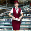 Novelty Wine Formal Women Business Suits With Tops and Skirt Ladies Office Work Wear Waistcoat & Vest Air Stewardess Work Sets
