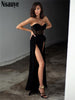 Nsauye 2023 Patchwork Women Off Shoulder Black Split Party Long Dress Sexy Backless Elegant Evening Bodycon Maxi Dresses
