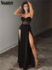 Nsauye 2023 Patchwork Women Off Shoulder Black Split Party Long Dress Sexy Backless Elegant Evening Bodycon Maxi Dresses