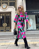 2023  Spring High Neck 3/4 Sleeves Vintage Print Long Dress Women Dresses Bohemian Pattern Vestidos Robe