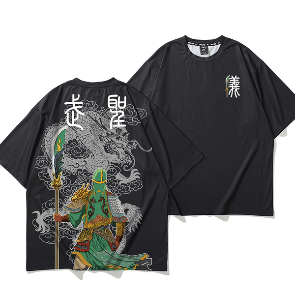 Kimura three social original national tide T-shirt new printed short-sleeved personality loose shoulder five-sleeve top boy tide.
