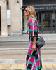 2023  Spring High Neck 3/4 Sleeves Vintage Print Long Dress Women Dresses Bohemian Pattern Vestidos Robe