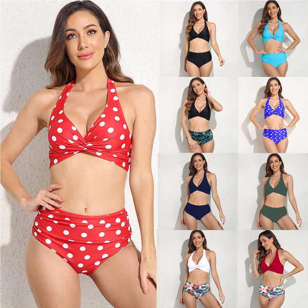 2023 new European and American cross-border chest wrinkling split swimsuit Amazon multicolor bikini spot swimsuit