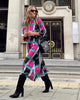 2023  Spring High Neck 3/4 Sleeves Vintage Print Long Dress Women Dresses Bohemian Pattern Vestidos Robe