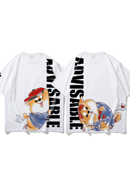 Mucunsanshe original hand-painted cute pet dog printed short-sleeved loose-fitting T-shirt summer couple outfit swerves.