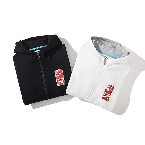 Kimura Sanshe autumn and winter plus velvet zipper jacket Chinese style and trend Jianghu sweater couple hooded cardigan for men and women