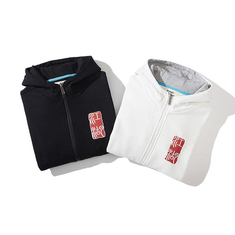 Kimura Sanshe autumn and winter plus velvet zipper jacket Chinese style and trend Jianghu sweater couple hooded cardigan for men and women