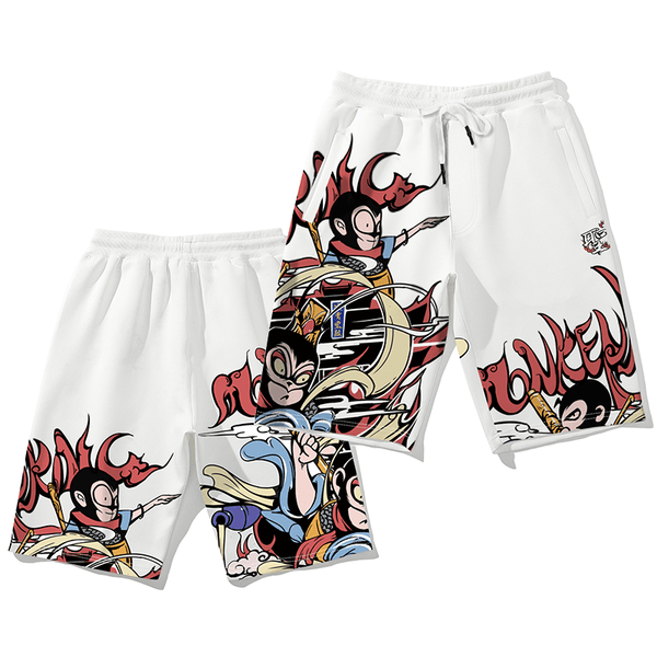 Kimura Three Society original Chinese Feng Sun Wukong cartoon casual loose shorts straight men's new five-point pants.
