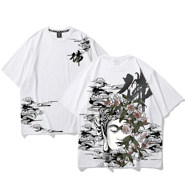 Kimura three community national trend 2022 Chinese style TWIN SHADOW Buddha printed five point sleeve T-shirt top student trend