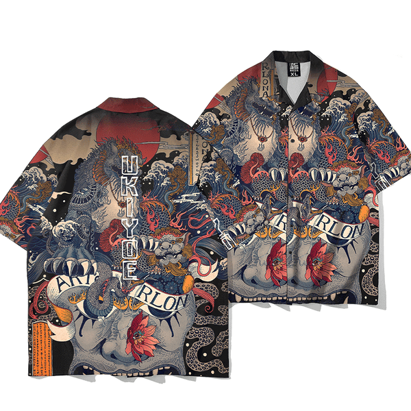 Kimura Sanshe original design national tide beast printing loose fashion shirt short sleeve summer personality hand-painted top