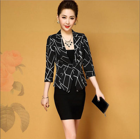 Fashion Print Suit Women Blazer Three Quarter Casual Suits Female 2022 Summer Blazers Ladies Coat Short