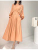 OFF Autumn Spring Casual One Piece Midi Dress Traf Bat Sleeve High Wasit Elegant Korean Party Pleated Dresses Women Robe