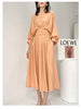 OFF Autumn Spring Casual One Piece Midi Dress Traf Bat Sleeve High Wasit Elegant Korean Party Pleated Dresses Women Robe