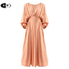 OFF Autumn Spring Casual One Piece Midi Dress Traf Bat Sleeve High Wasit Elegant Korean Party Pleated Dresses Women Robe