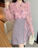 OFF Traf Autumn Elegant Mini Dress Women's Clothes Lace Ruffles Patchwork Plaid Short Dresses Party Festival Lady Robe Vestidos