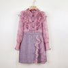 OFF Traf Autumn Elegant Mini Dress Women's Clothes Lace Ruffles Patchwork Plaid Short Dresses Party Festival Lady Robe Vestidos