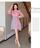 OFF Traf Autumn Elegant Mini Dress Women's Clothes Lace Ruffles Patchwork Plaid Short Dresses Party Festival Lady Robe Vestidos