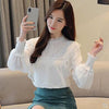 OL Elegant Chiffon Shirts Women 2023 Spring Blouses Female Lantern Sleeve Patchwork Lace Shirt Loose Blouse Office Lady Tops