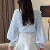 OL Elegant Chiffon Shirts Women 2023 Spring Blouses Female Lantern Sleeve Patchwork Lace Shirt Loose Blouse Office Lady Tops