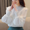 OL Elegant Chiffon Shirts Women 2023 Spring Blouses Female Lantern Sleeve Patchwork Lace Shirt Loose Blouse Office Lady Tops