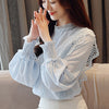 OL Elegant Chiffon Shirts Women 2023 Spring Blouses Female Lantern Sleeve Patchwork Lace Shirt Loose Blouse Office Lady Tops