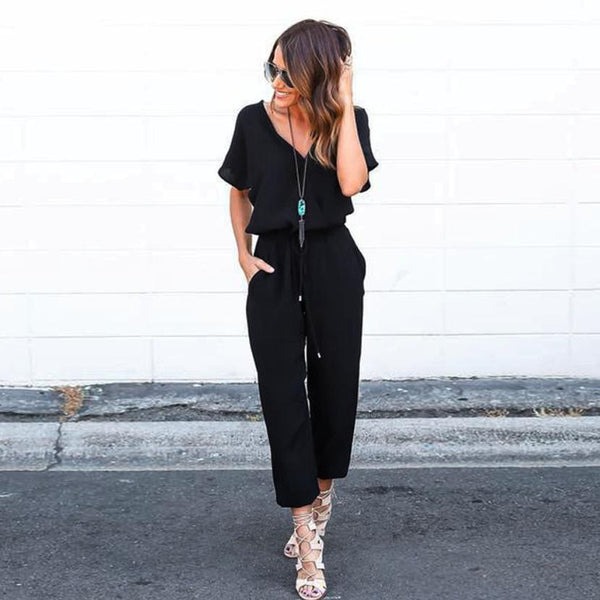 OL Ladies Playsuit Trousers Women Summer Sexy Jumpsuit Elegant Women's V-Neck Casual Chiffon Jumpsuits Romper Overall #YL