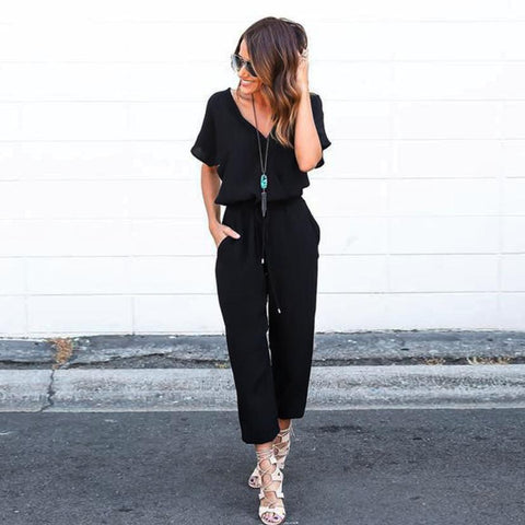 OL Ladies Playsuit Trousers Women Summer Sexy Jumpsuit Elegant Women's V-Neck Casual Chiffon Jumpsuits Romper Overall #YL